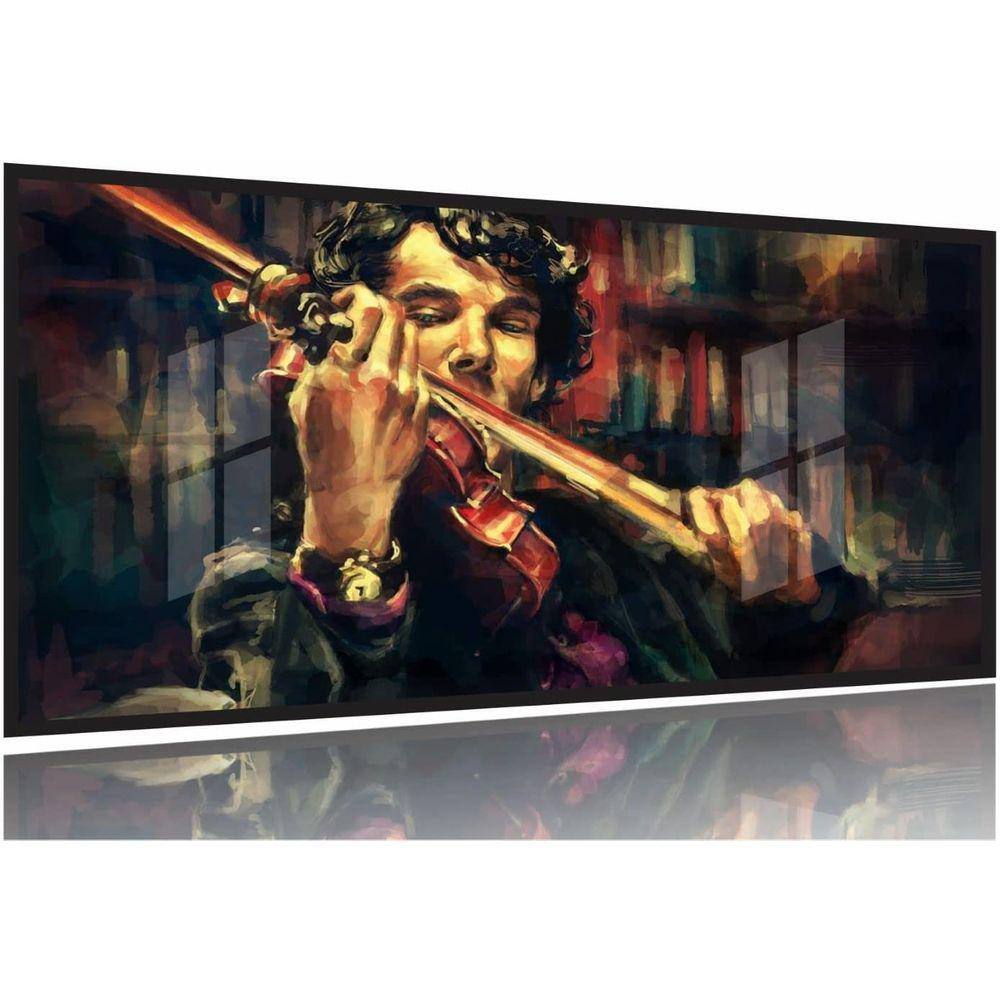 Quadro Sherlock Holmes E Violino Art 130x60 Moldura Preta 2x2