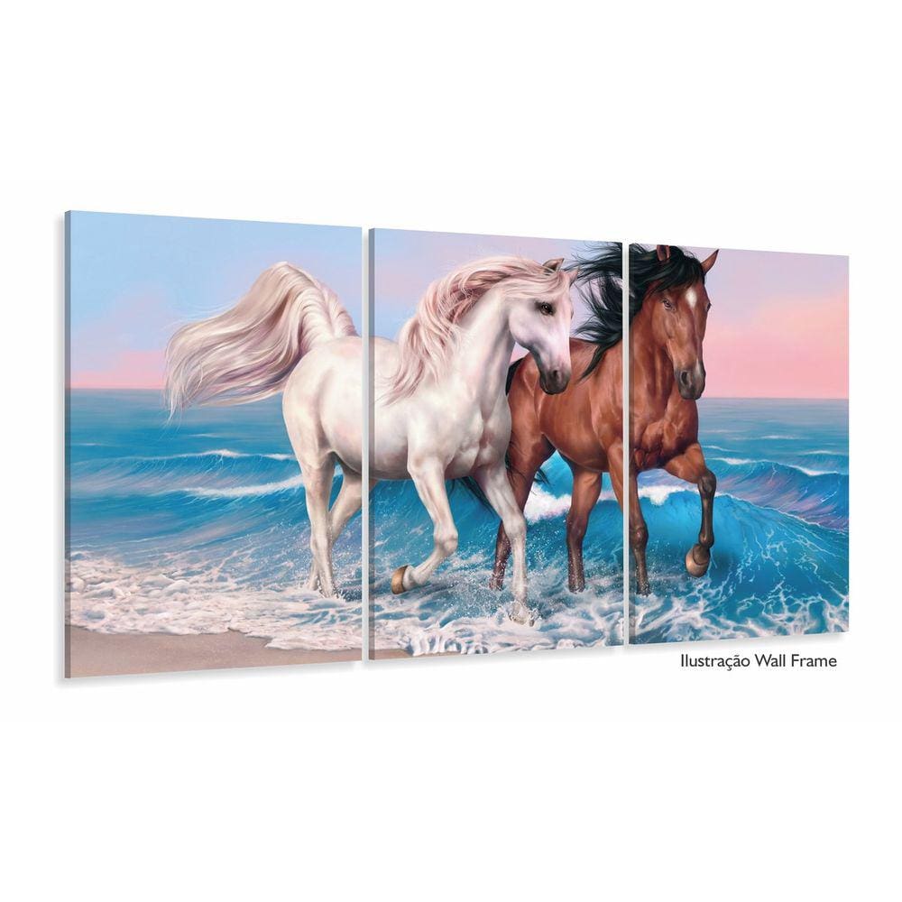 Quadro decorativo Cavalos Branco e Marrom Arte 120x60 mosaic