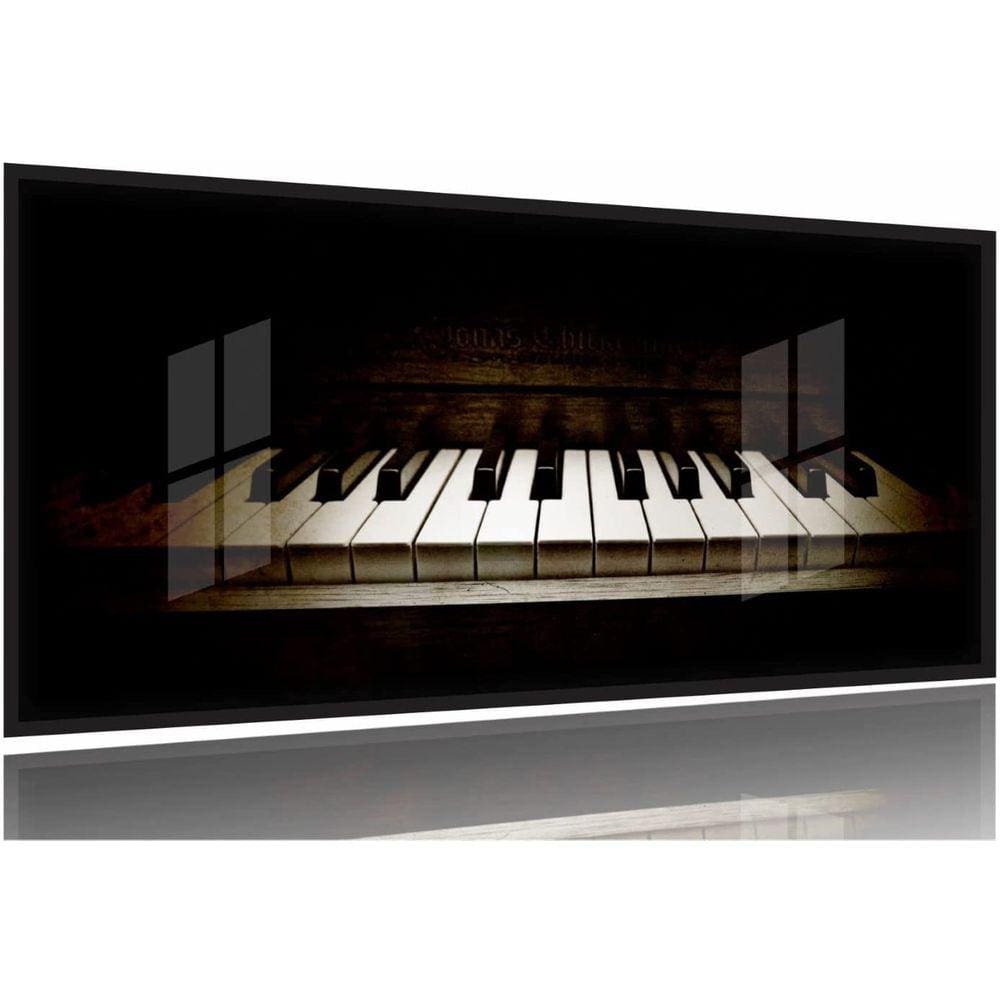 Quadro Decorativo Piano Retro Música 130x60 Moldura Preta 2x2
