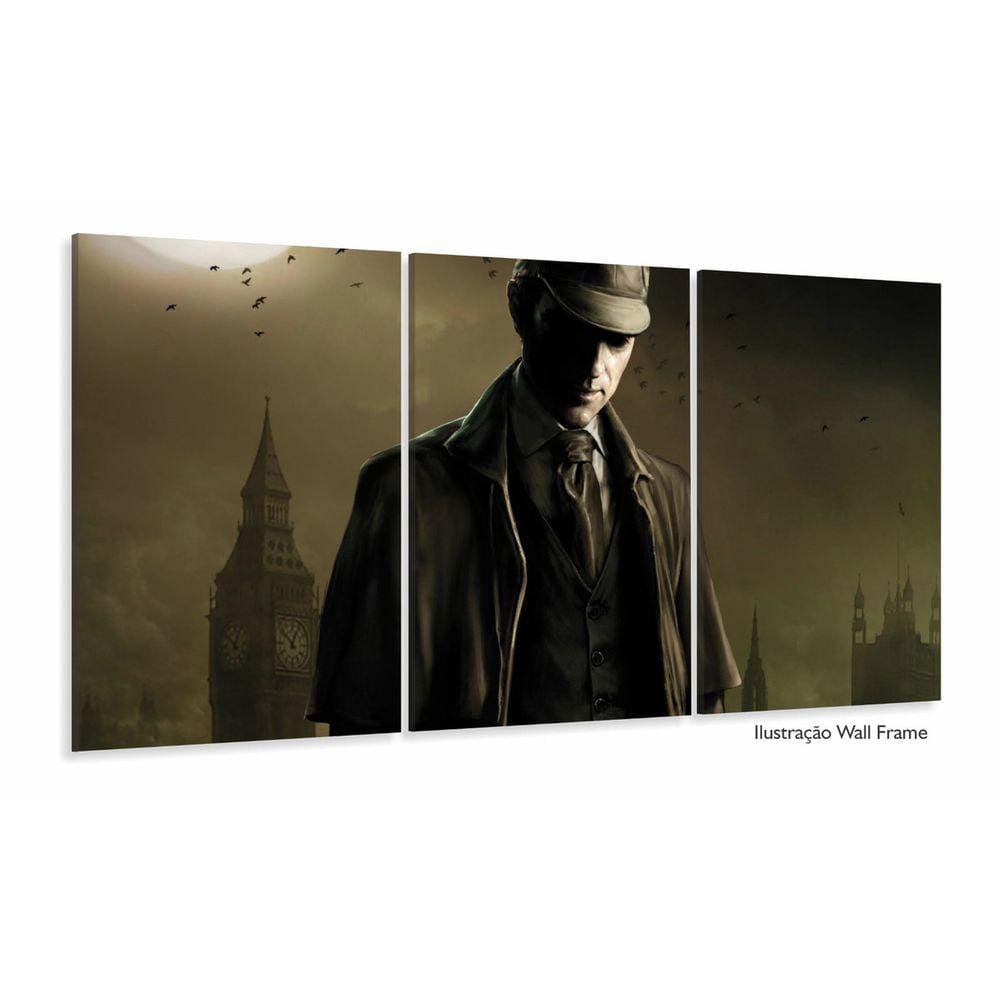 Quadro Sherlock Holmes Artístico Mosaico 3 Peças 120x60