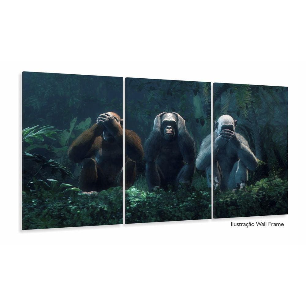 Quadros Decorativos 3 Macacos Sabios 60x120 em Tecido