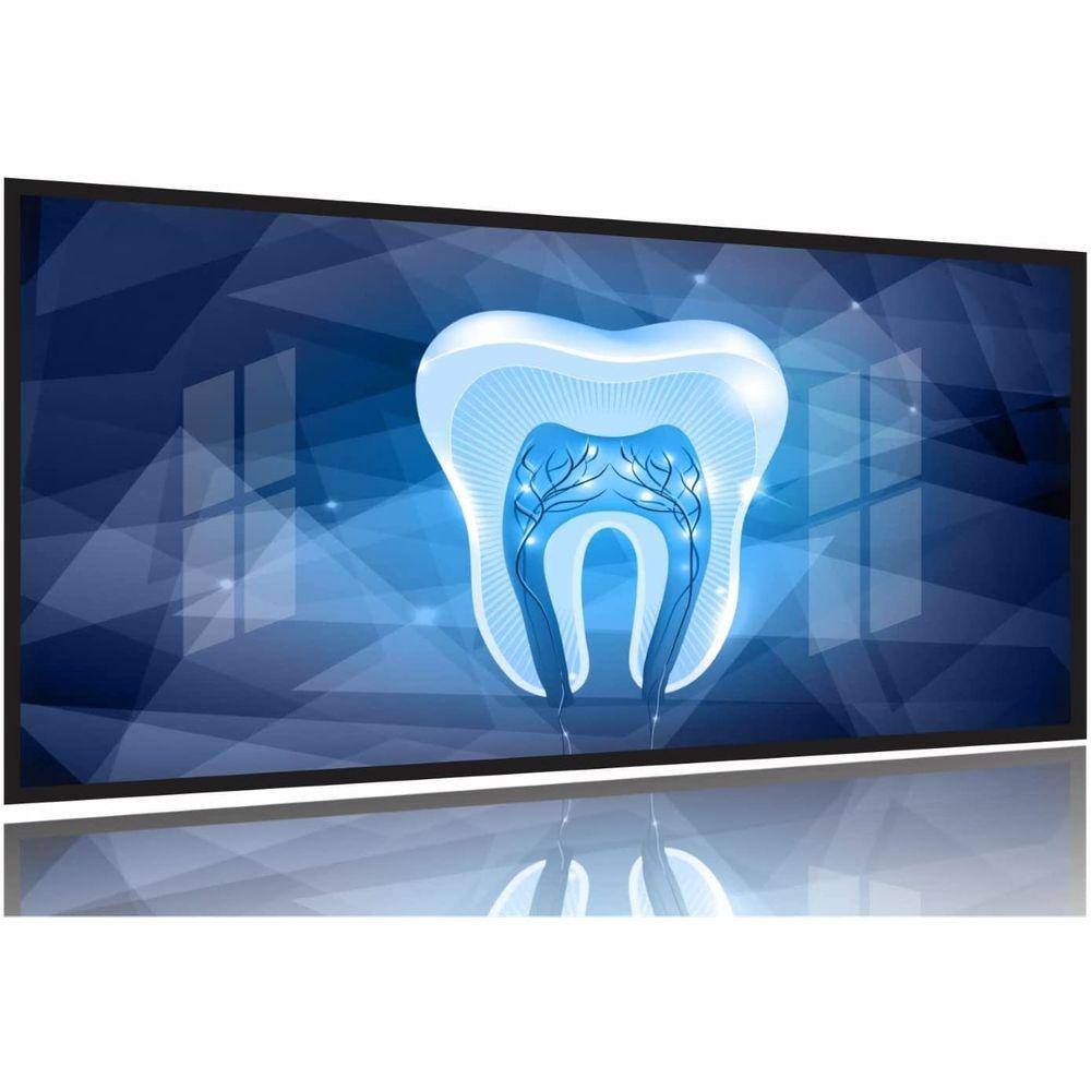Quadro Odontologia Dentista Dente Estilizado Azul 130x60 Moldura Preta 2x2