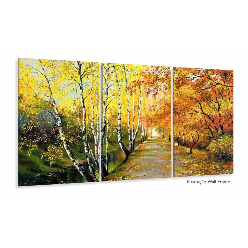 Quadro Decorativo Pintura Caminho No Outono 3 Peças 120x60 e