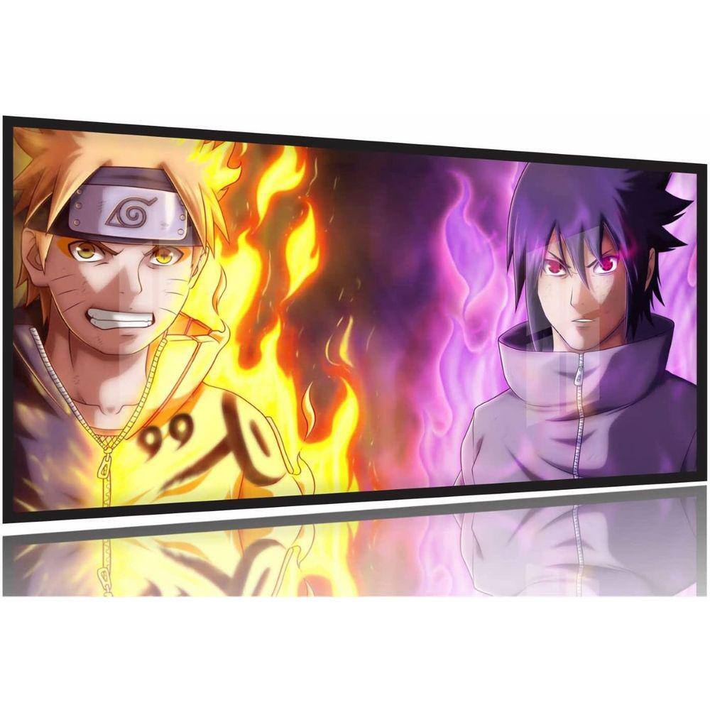 Quadro Mosaico Naruto Sennin Sasuke Mangekyou Sharingan 130x60 Moldura Preta 2x2