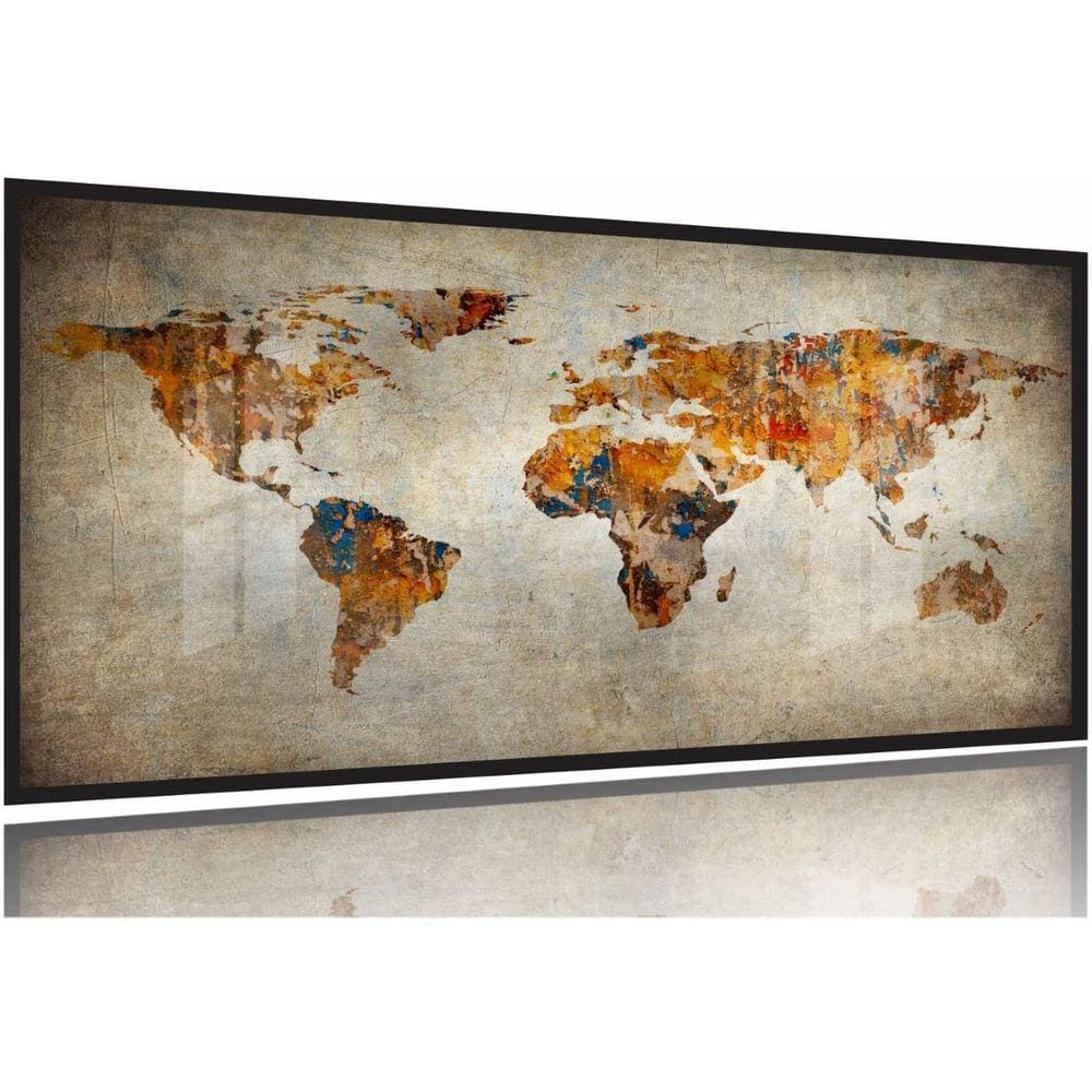 Quadro Mapa Mundi Rústico Para Sala Quarto Escritório 130x60 Moldura Preta 2x2