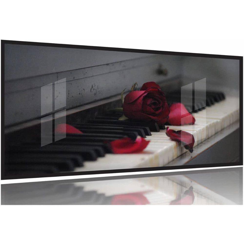Quadro Decorativo Piano Rosa Vermelha 130x60 Moldura Preta 2x2