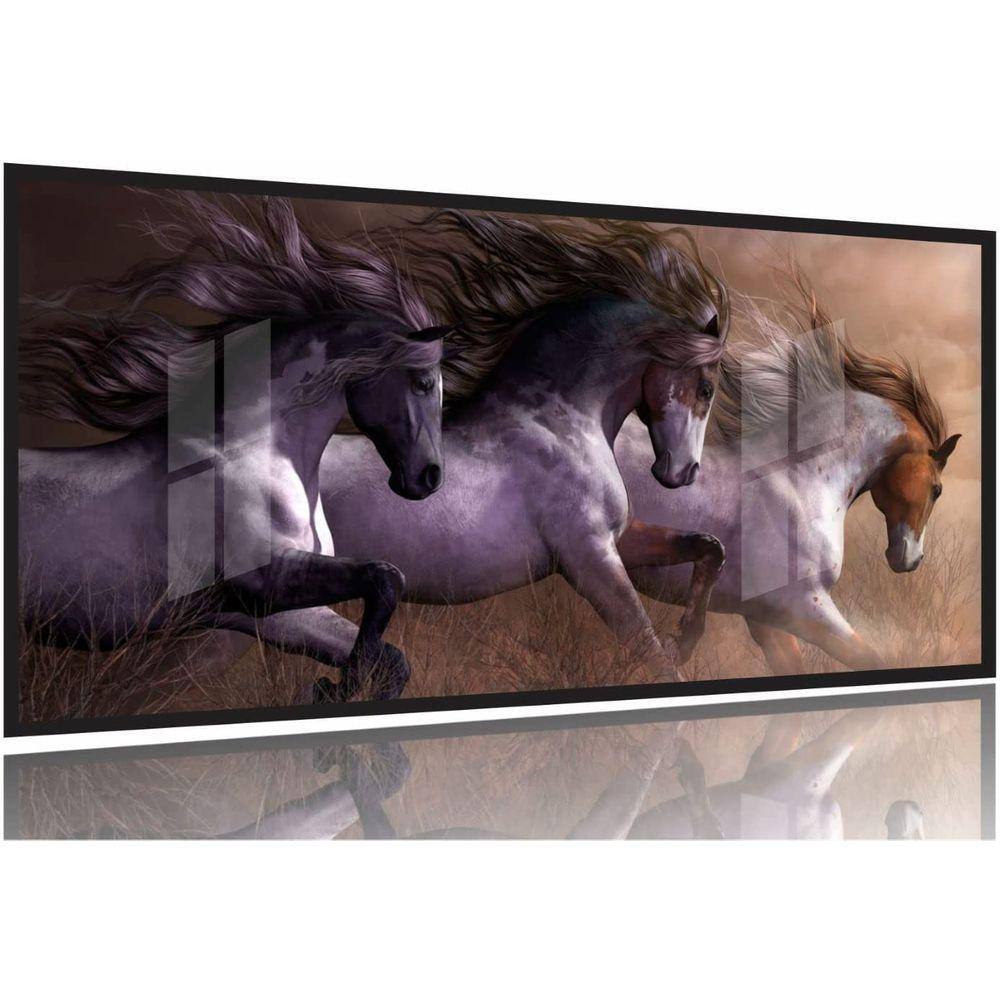 Quadro Decorativo Cavalos Correndo 130x60 Moldura Preta 2x2