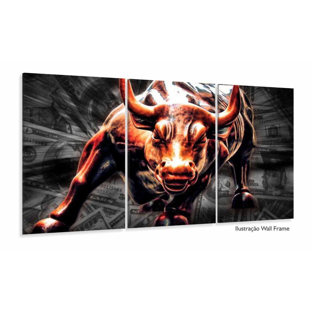 Quadro Decorativo Touro De Wall Street Dolar Tecido 3 peças