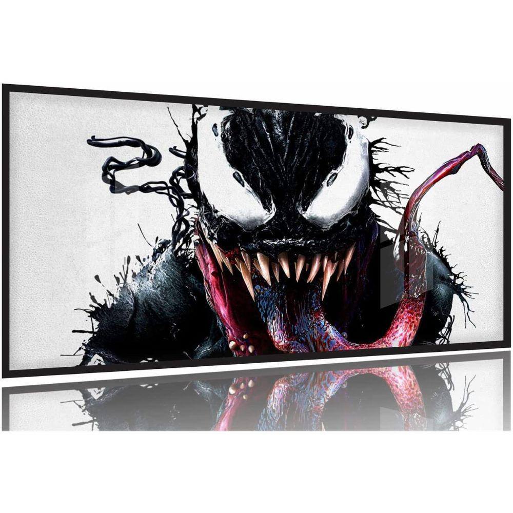 Quadro Decorativo Venom Marvel 130x60 Moldura Preta 2x2