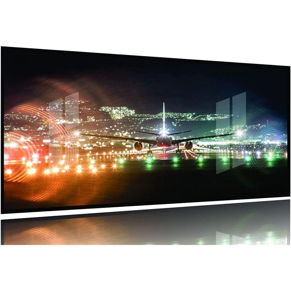 Quadro Decoração Avião Decolando 130x60 Moldura Preta 2x2