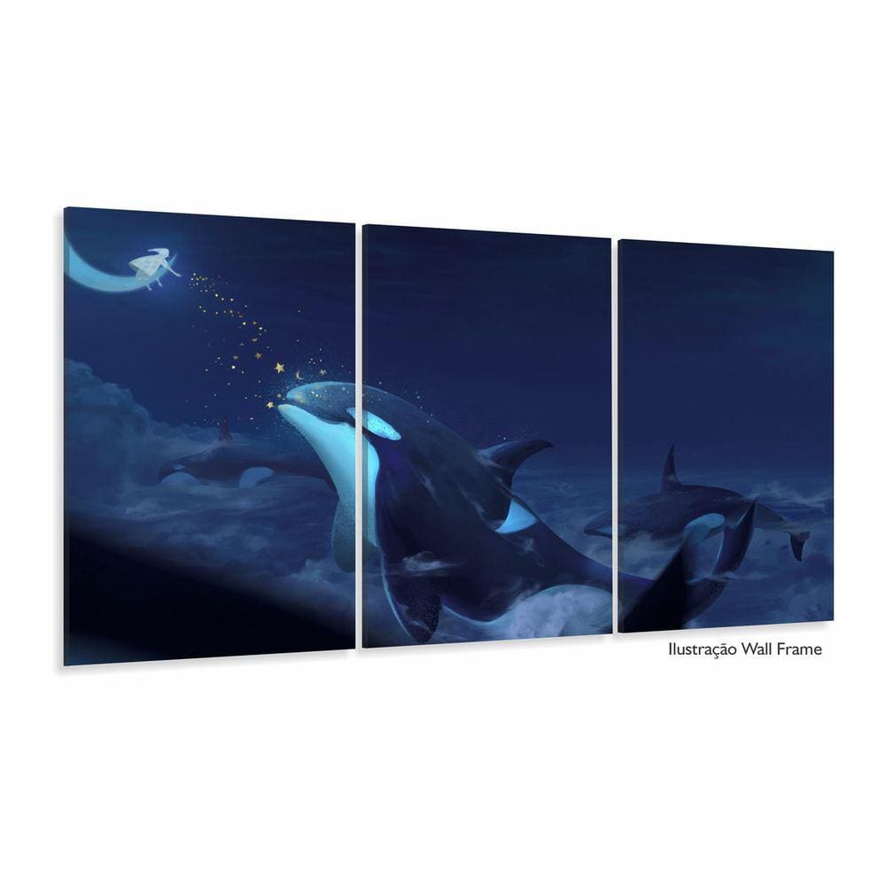 Quadro Decorativo Baleia 3 partes 120x60 em tecido