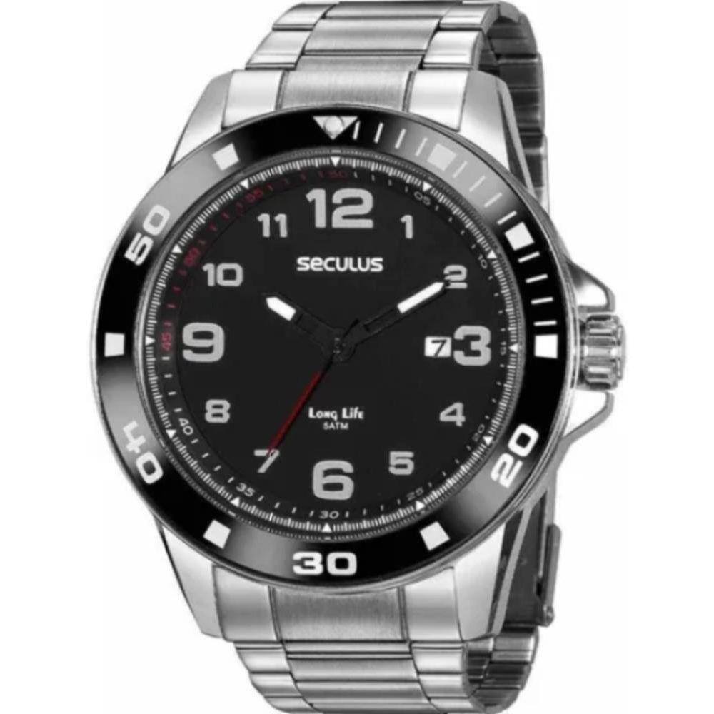 Relogio seculus masculino prata long life 23646g0svna1 analogico 5 atm  cristal mineral | Extra