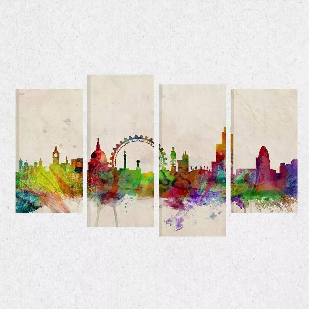 Quadro Decorativo Color Mosaico Em Tecido 4 Peçase