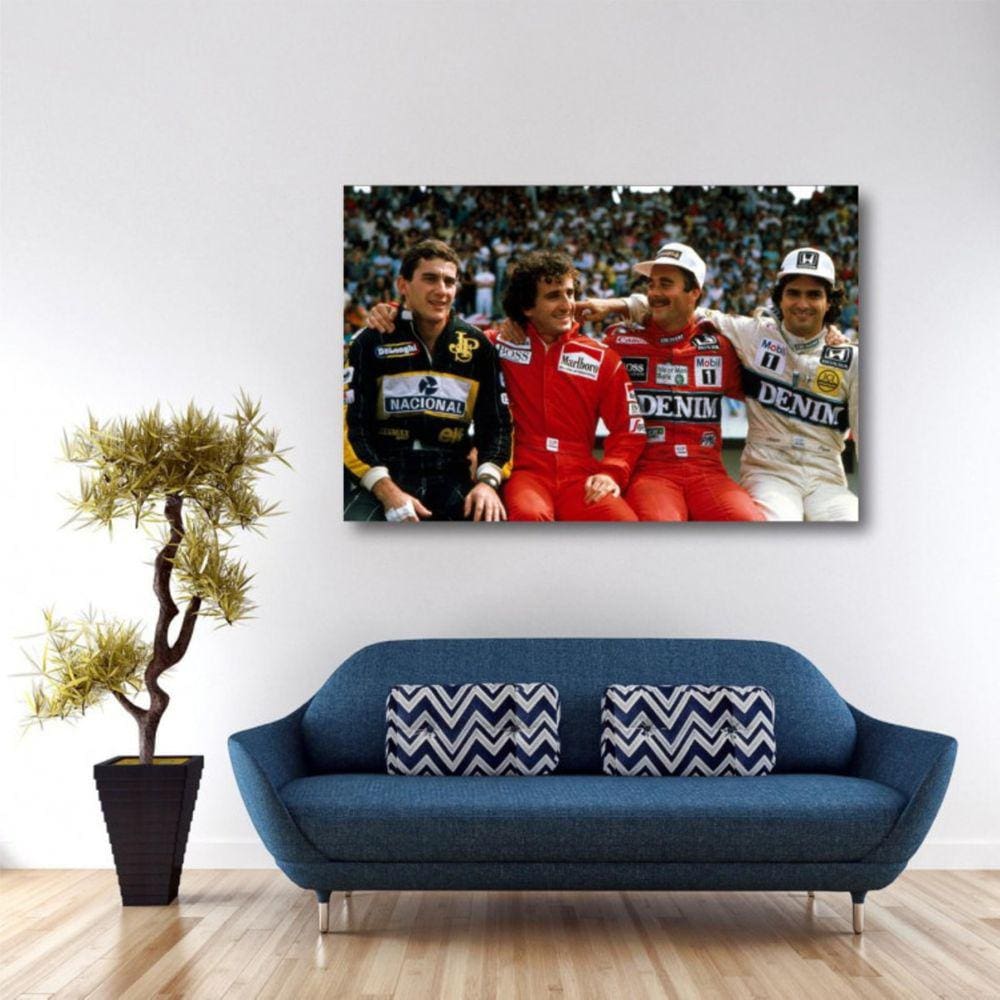 Quadro decorativo Senna Piquet Mansell e Prost Tela em Tecid