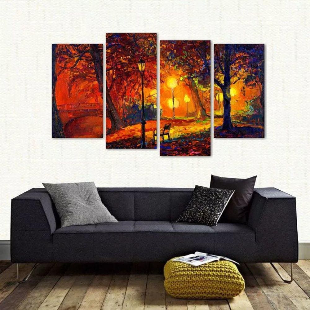 Quadro Paisagem Artístico Sala Escritório Em Tecido 4 Peças