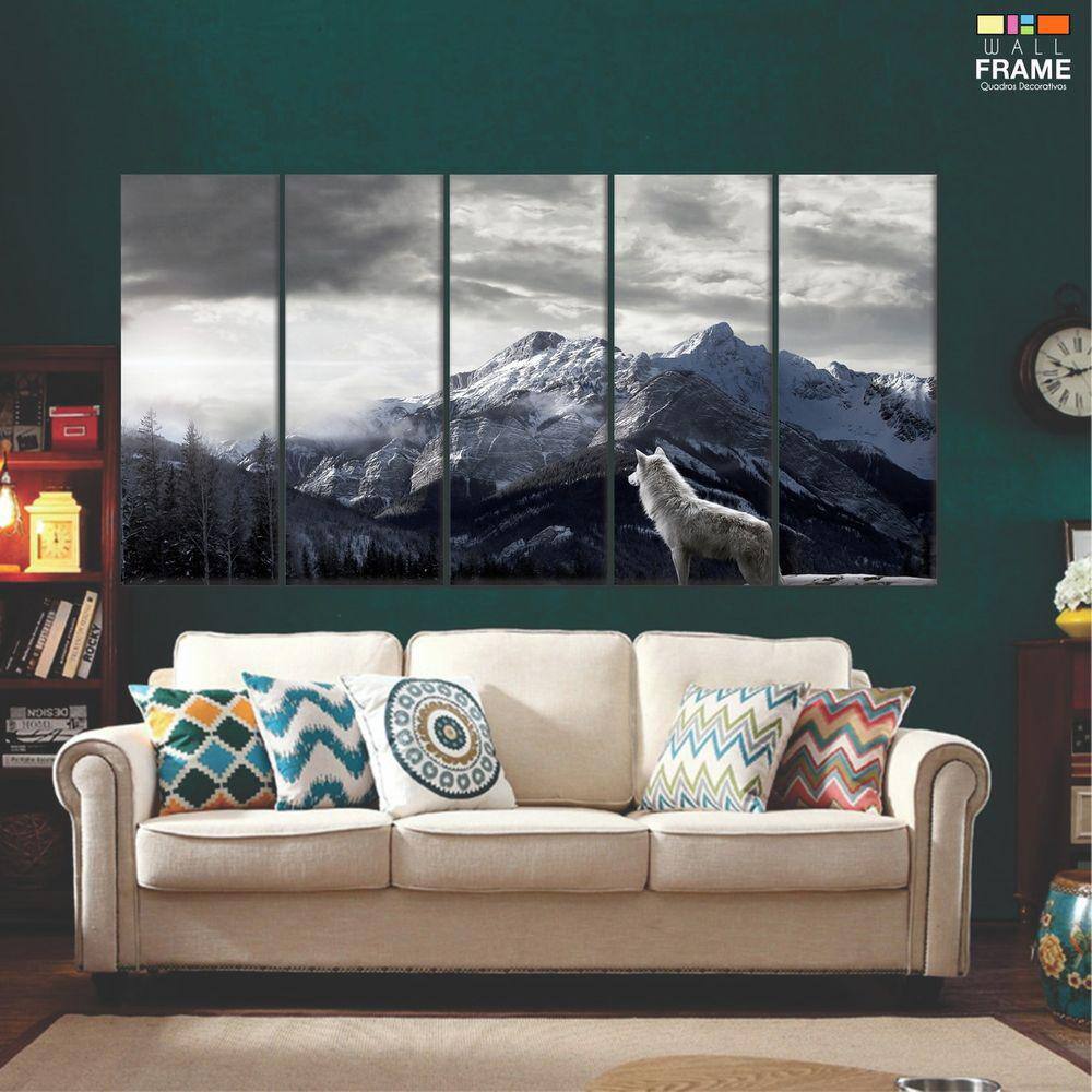 Quadro Decorativo O lobo E a Montanha 5 peças 140x65