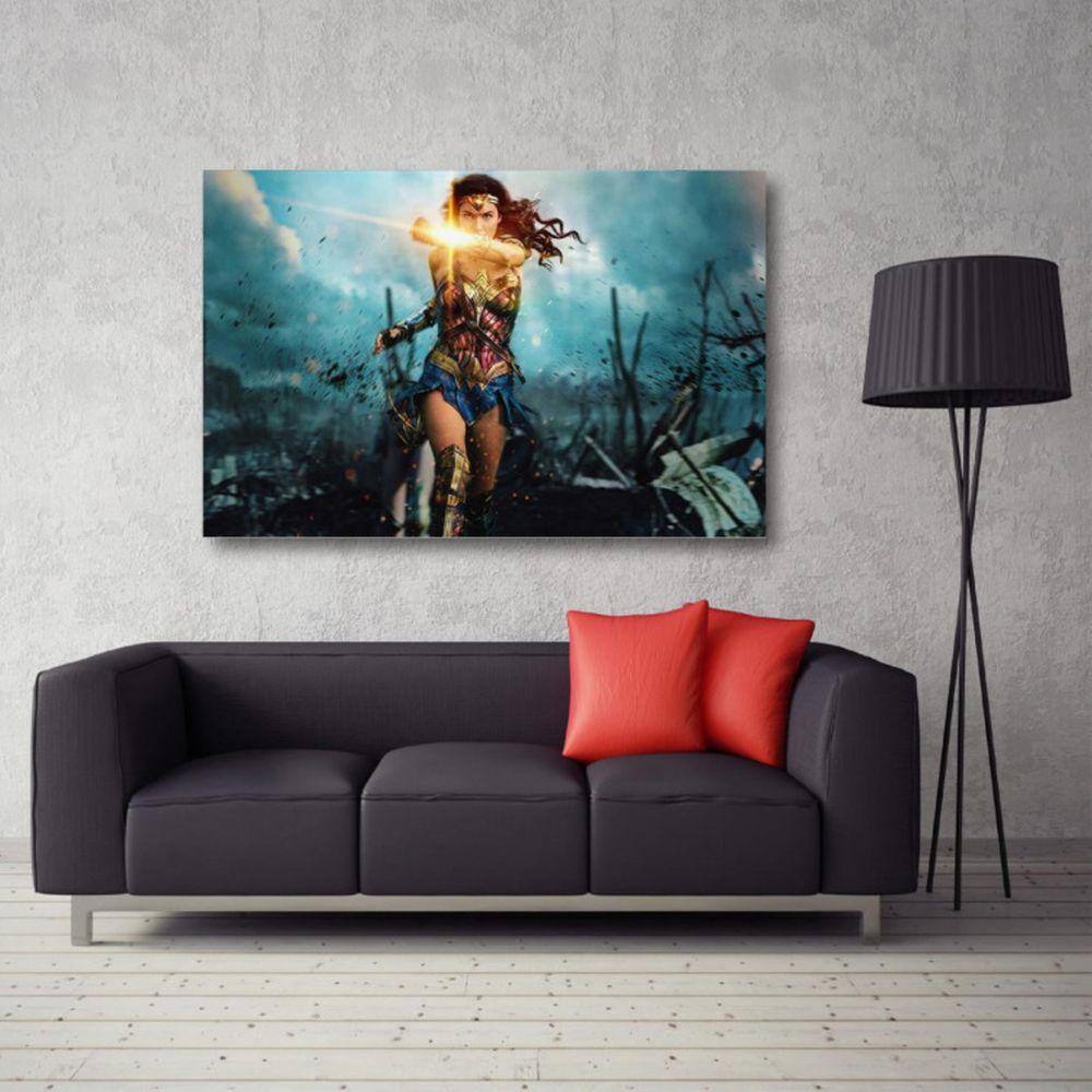 Quadro decorativo Mulher Maravilha Bracelete com Tela em Tec