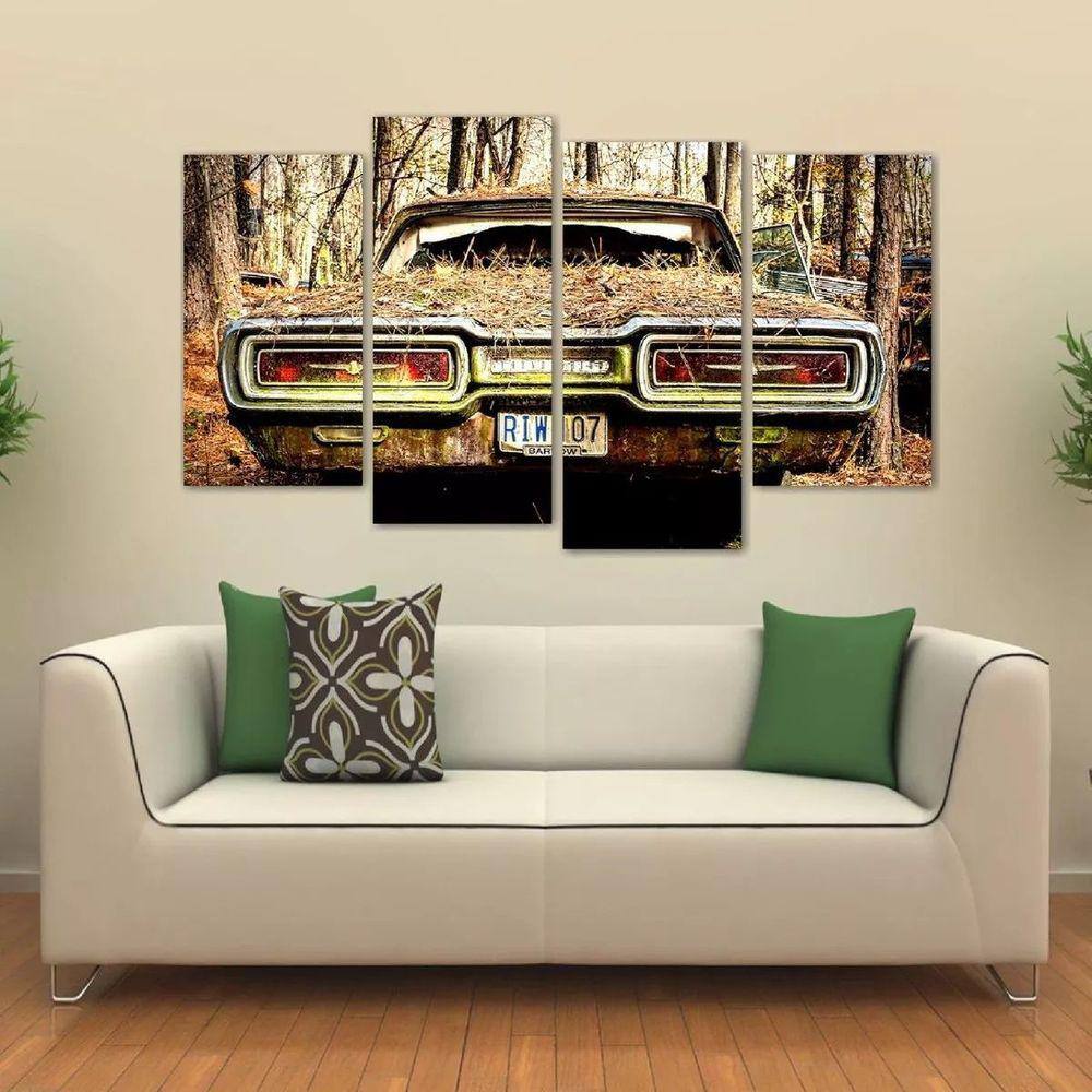 Quadro Decorativo Carro Antigo Mosaico Em Tecido 4 Peçase