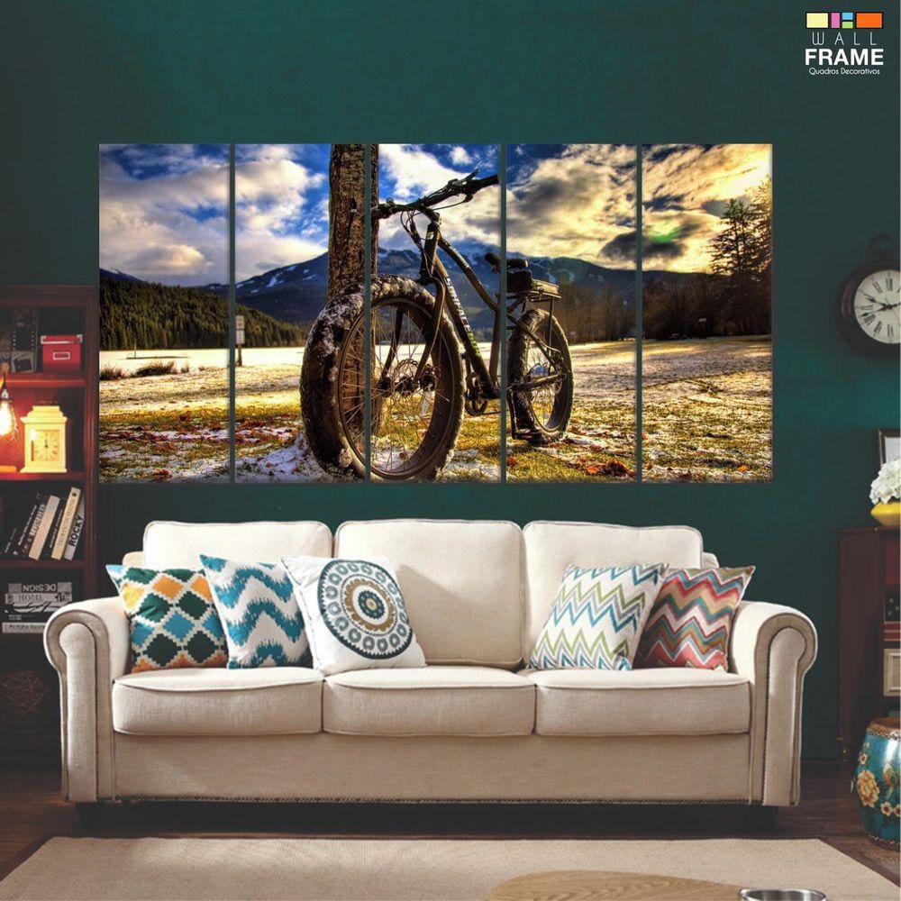 Quadro Decorativo Bicicleta Retrô 5 peças 140x65