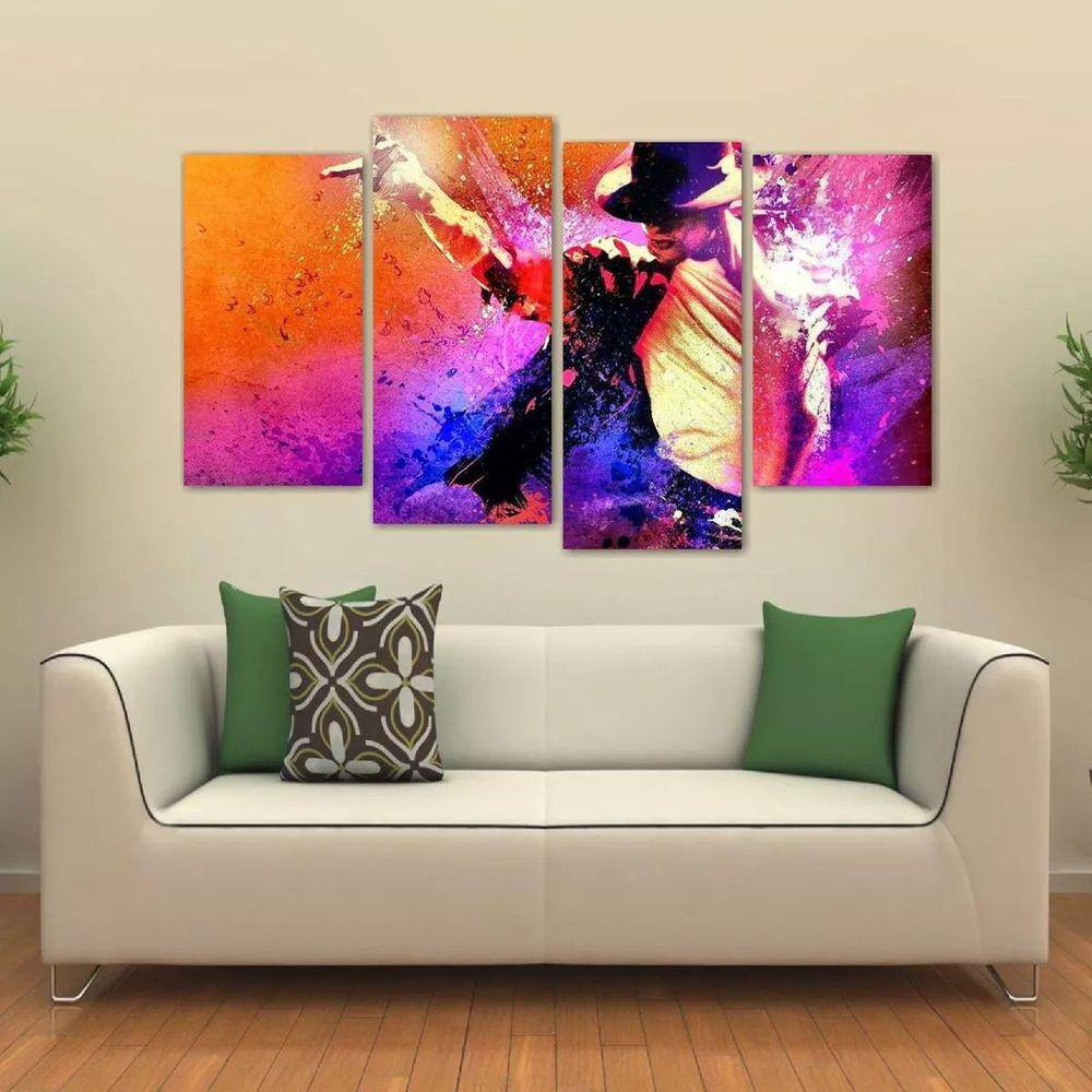 Quadro Decorativo Michael Jackson Mosaico Em Tecido 4 Peças