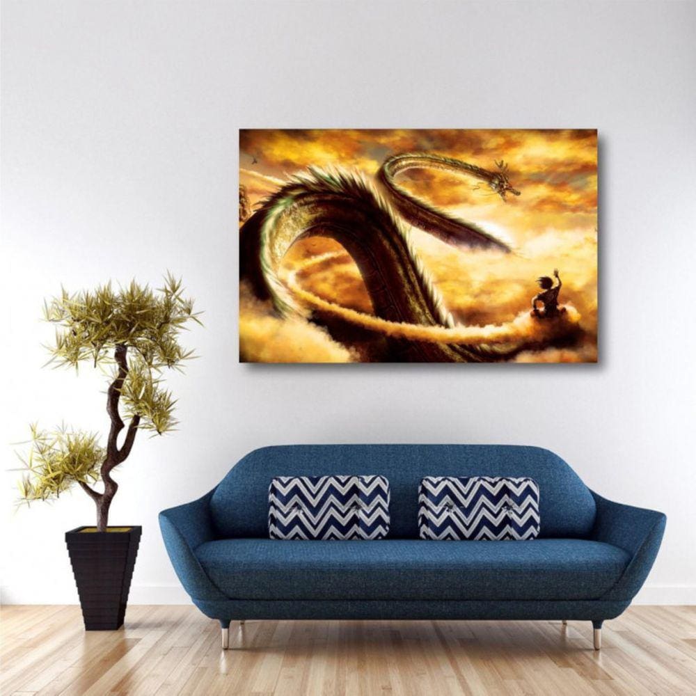 Quadro Dragon Ball Dragão decorativo com Tela em Tecido