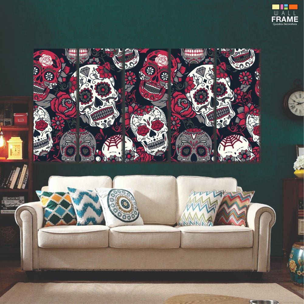 Quadro Decorativo 140x65 Sala Quarto Arte Caveira Mexicana 5