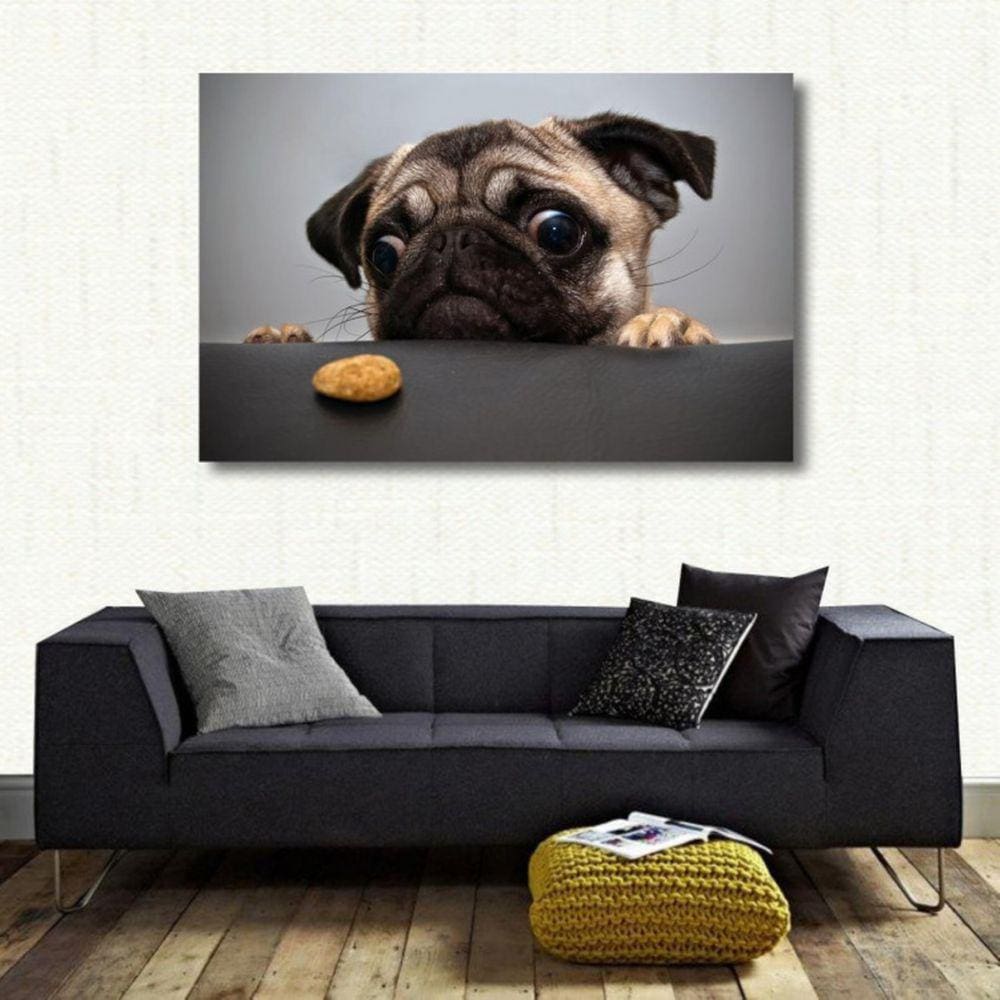 Quadro decorativo Cachorro Pug com Tela em Tecido