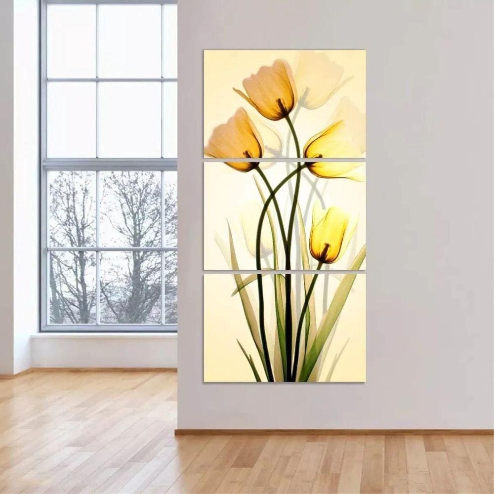 Quadro Flores Tulipas Amarelas Design Interiores 60x120 Sala