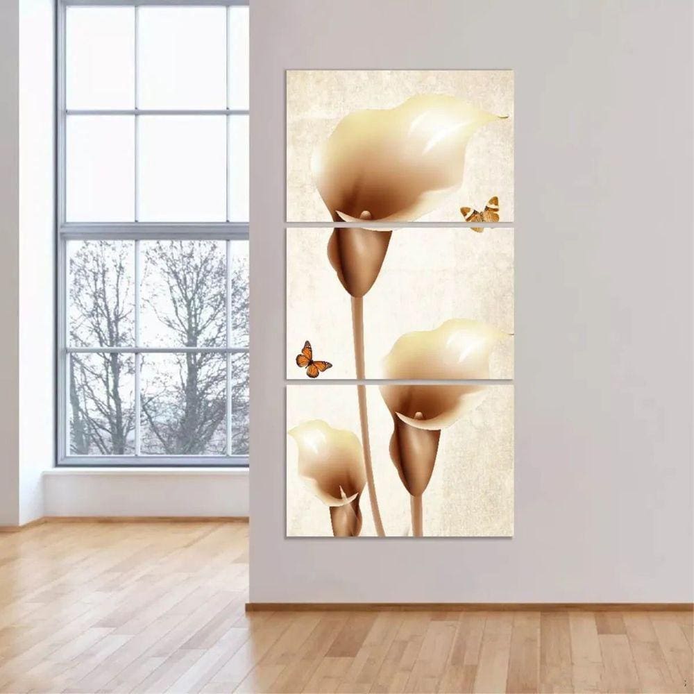 Quadro Flor Copo De Leite Borboletas Arte Para Sala Corredor