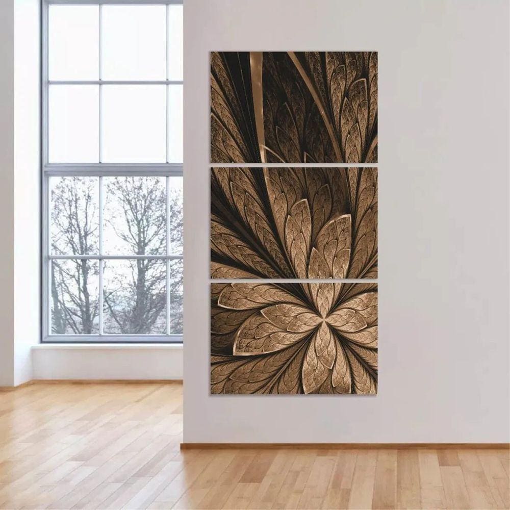 Quadro Decorativo Abstrato Marrom Flor Design Vertical Sala