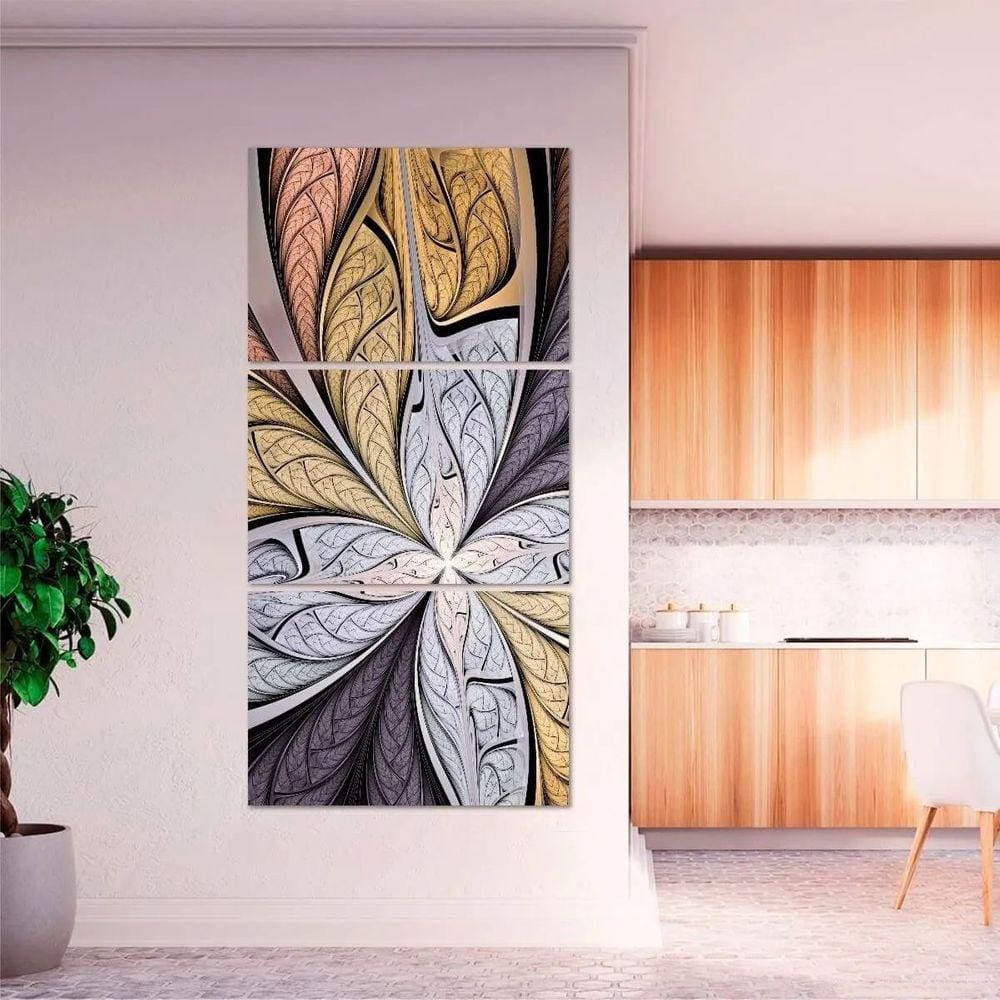 Quadro Abstrato Flor Sala Quarto Hall 120x60 Mosaico 3 Peças