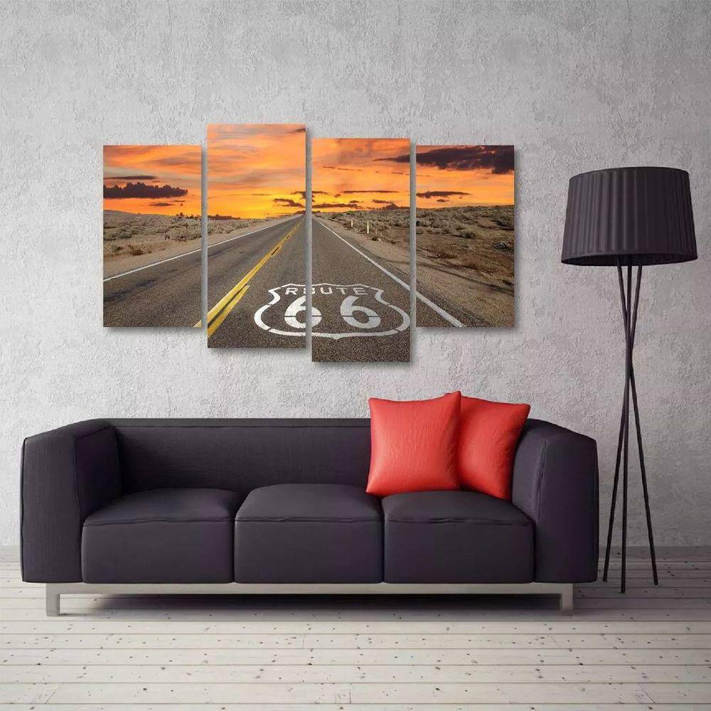 Quadro Decorativo Paisagem Rota 66 Mosaico Em Tecido 4 Peças