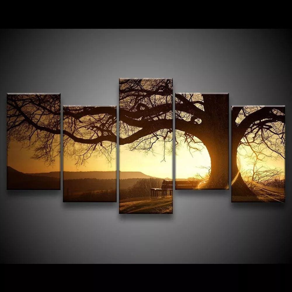 Quadro Decorativo 129x63 Sala Quarto Árvore Sol Paisagem