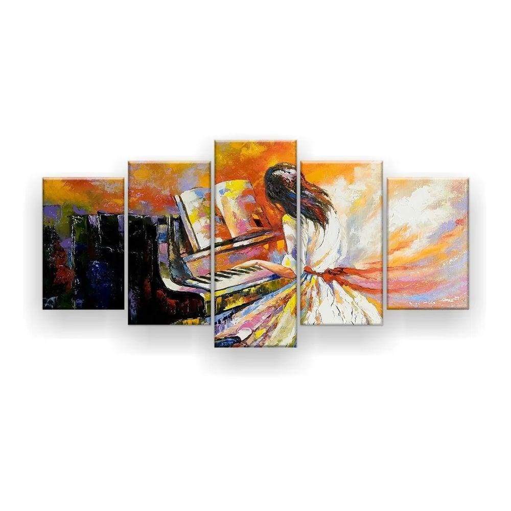 Quadro Decorativo Pintura Mulher Tocando Piano 129x61 Sala