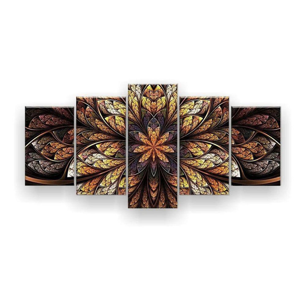 Quadro Decorativo Flor Simétrica 5 Pc 129x61 Sala Quarto