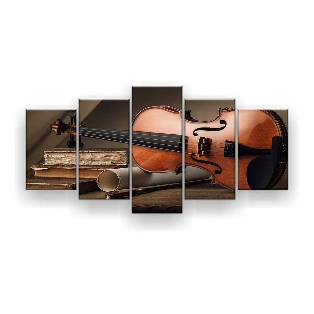 Quadro Decorativo Violino Livros 129x61 Sala Quarto