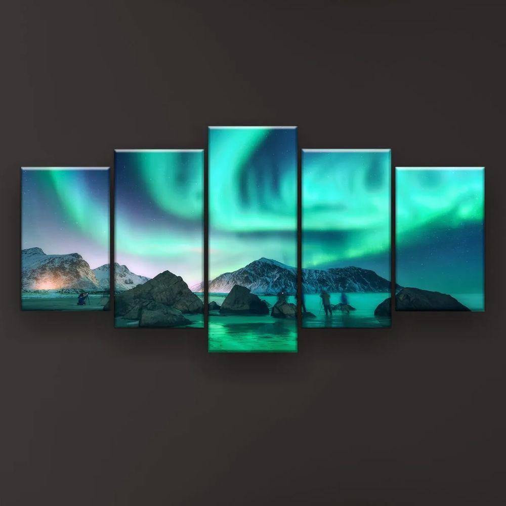 Quadro Decorativo Aurora Boreal Verde 129x61 Sala Quarto