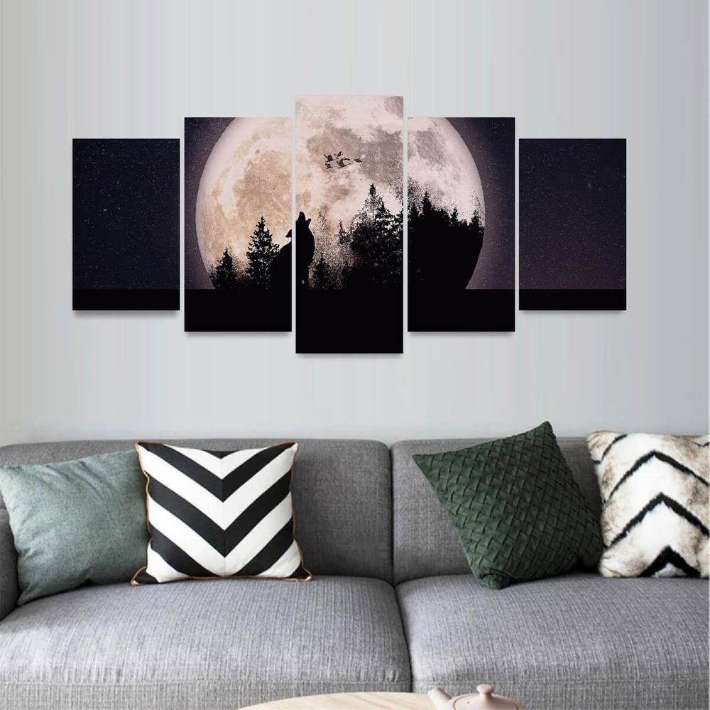 Quadro decorativo Mosaico Uivo do Lobo em Lua Cheia Arte