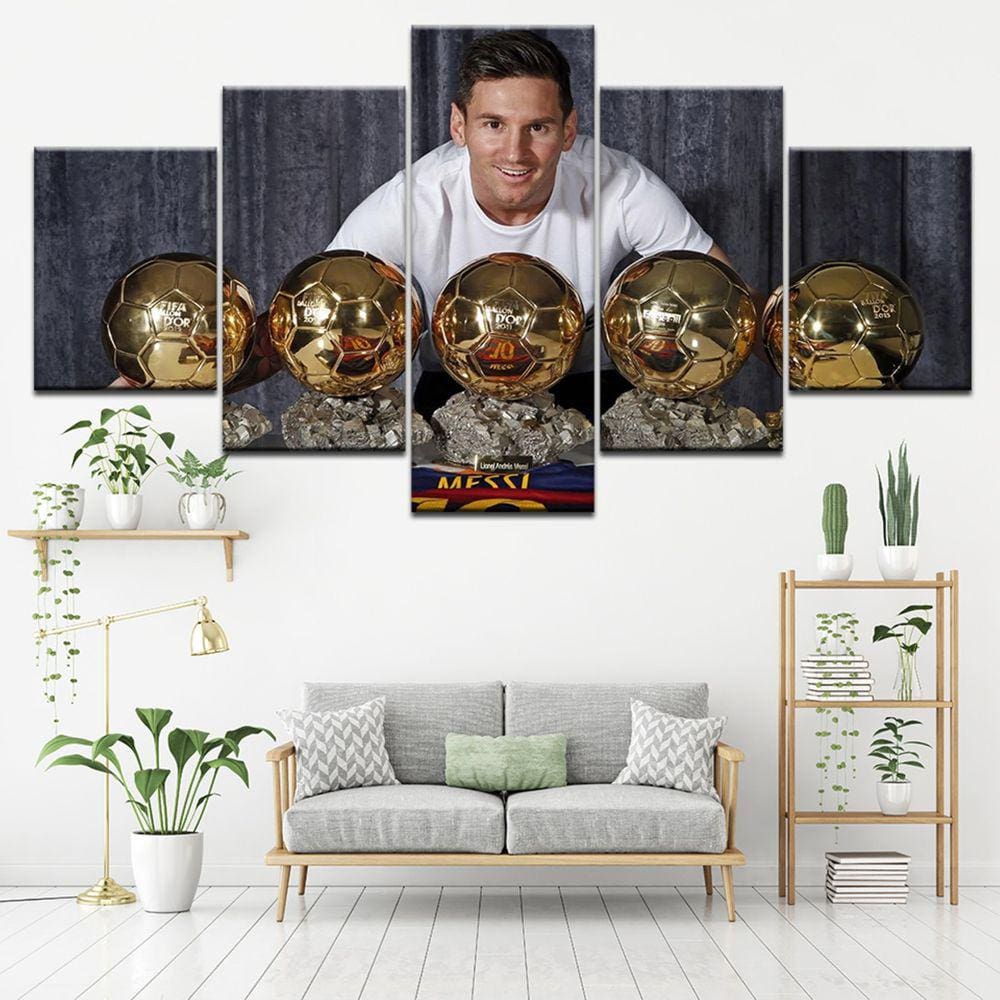 Quadro Decorativo Lionel Messi 5 peças 130x65 cm em tecido