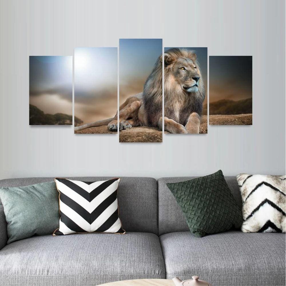Quadro Leão de Judá Arte Para Sala Quarto Mosaico 5 Peças