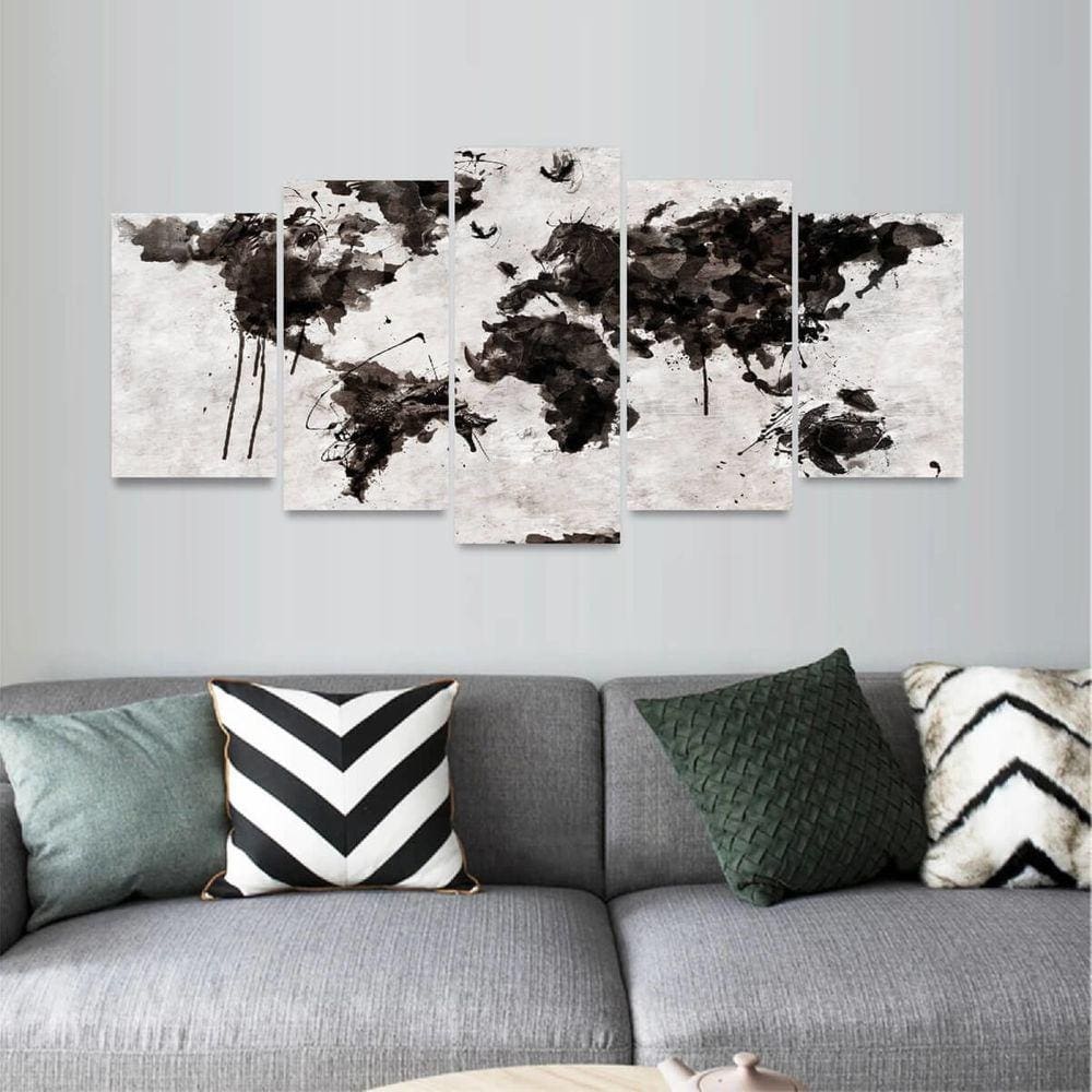 Quadro Mapa Mundi Arte Animais Abstrato Mosaico