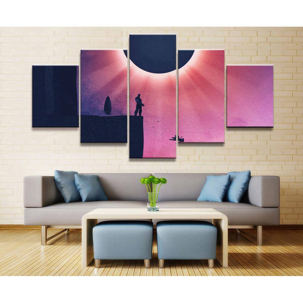 Quadro Decorativo Thanos e Gamora 5 peças 130x65 cm em tecid