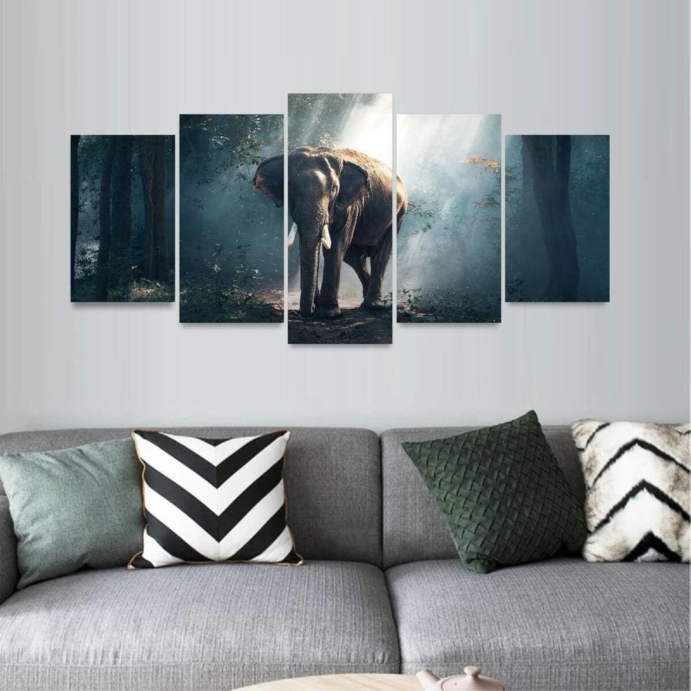 Quadro decorativo Animais Elefante Artístico em 5 Peças
