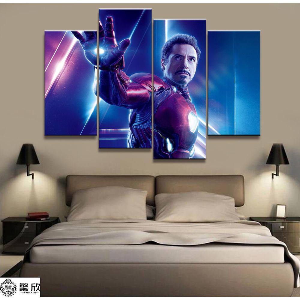 Quadro Decorativo Homem de Ferro 4 peças 140x80 cm em tecido
