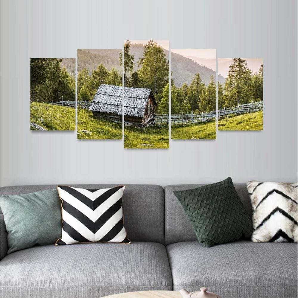 Quadro Paisagem Montanha Cabana Natureza Nascer do Sol