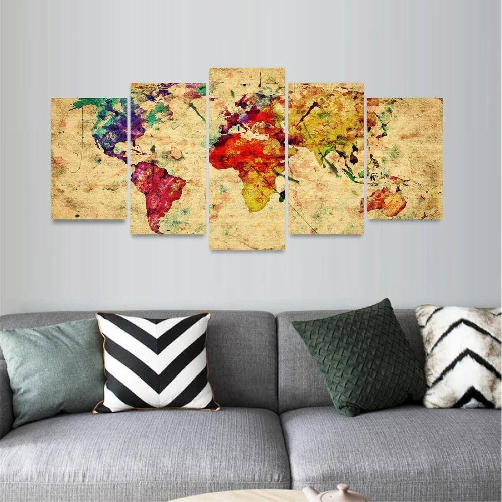 Quadro Para Sala Quarto Mapa Mundi Vintage Colorido