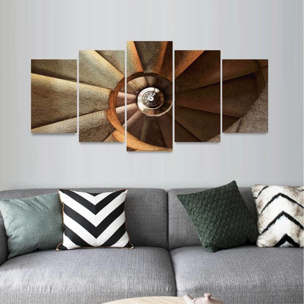 Quadro decorativo Escada Espiral Arquitetura Mosaico 5 Peças