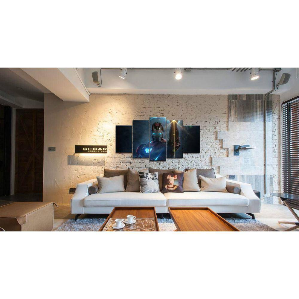 Quadro Decorativo Homem de ferro B 5 peças 130x65 cm em tec