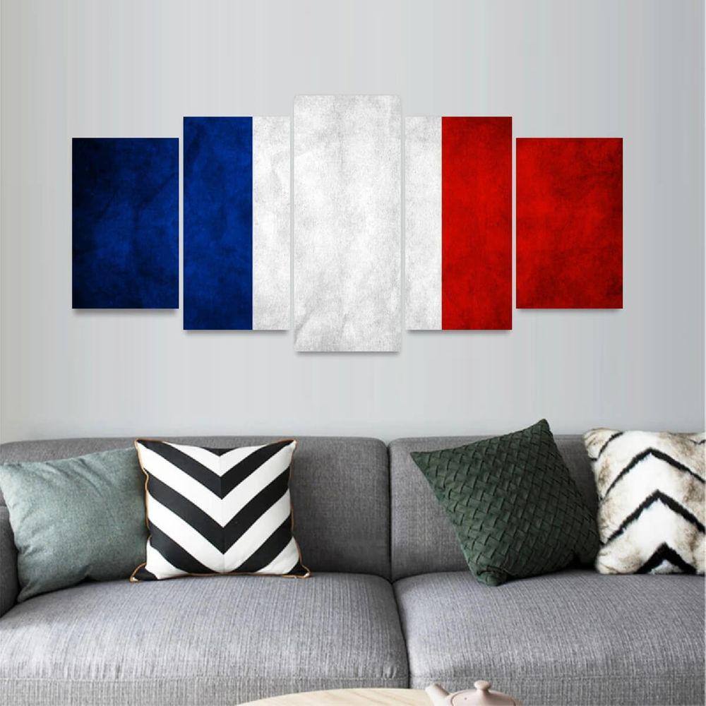 Quadro Bandeira País da França Vintage Mosaico 5 Peças