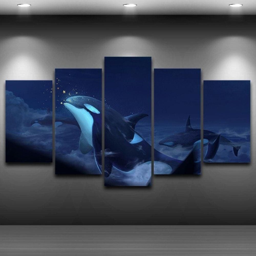 Quadro Decorativo Baleia 5 partes 130x65 em tecido